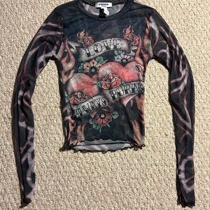 RSQ: Sheer Graphic Long Sleeve